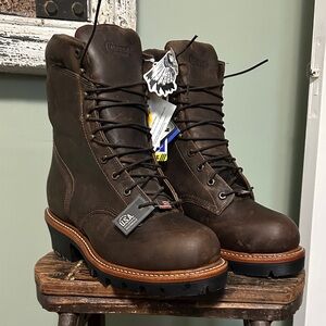 Chippewa Brown Leather Men's Work Boots